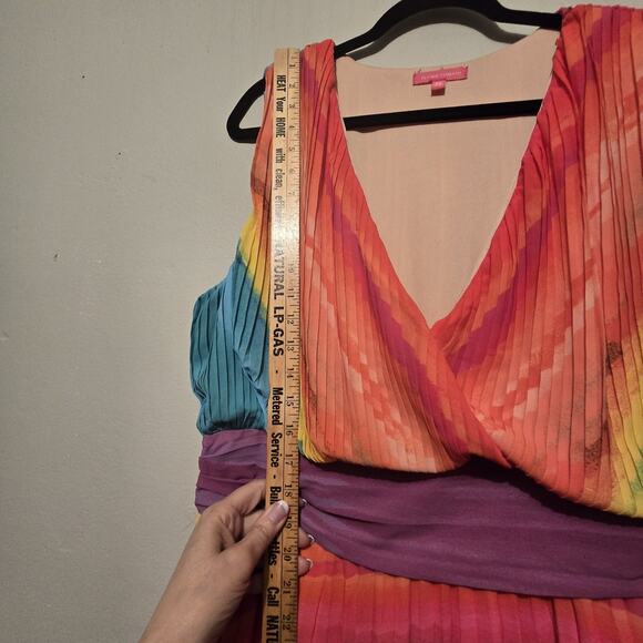 Flying Tomato Shore Vacays Rainbow Chiffon Maxi Dress Womens 2X Pleated Ruched - Picture 9 of 12